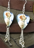 Golden Retriever Puppy Guitar Pick Earrings with Bone Charm and Silk Swarovski Crystal Dangles