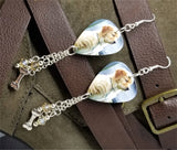 Golden Retriever Puppy Guitar Pick Earrings with Bone Charm and Silk Swarovski Crystal Dangles
