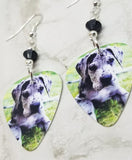 Great Dane Puppy Guitar Pick Earrings with Black Swarovski Crystals