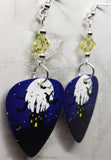 Haunted Castle in Front of a Full Moon Guitar Pick Earrings with Yellow Swarovski Crystals