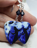 Grim Reaper Guitar Pick Earrings with Black Swarovski Crystals