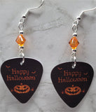 Happy Halloween Jack o' Lantern Guitar Pick Earrings with Orange Swarovski Crystals