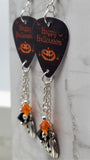 Happy Halloween Jack o' Lantern Guitar Pick Earrings with Jack o' Lantern Charms and Swarovski Crystal Dangles