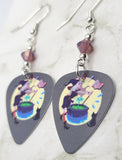 Witch with Cauldron Guitar Pick Earrings with Purple Opal Swarovski Crystals