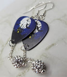 Haunted Castle in Front of a Full Moon Guitar Pick Earrings with White Pave Bead Dangles