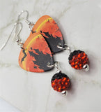 Haunted Castle with Bats and Ghosts Guitar Pick Earrings with BiColor Pave Bead Dangles