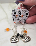 Halloween Guitar Pick Earrings with Jack o' Lantern Charms and Swarovski Crystal Dangles