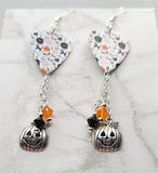 Halloween Guitar Pick Earrings with Jack o' Lantern Charms and Swarovski Crystal Dangles