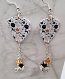 Halloween Guitar Pick Earrings with Cat Charms and Swarovski Crystal Dangles