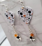 Halloween Guitar Pick Earrings with Cat Charms and Swarovski Crystal Dangles