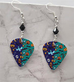 Halloween Themed Guitar Pick Earrings with Black Swarovski Crystals