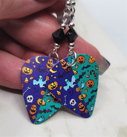 Halloween Themed Guitar Pick Earrings with Black Swarovski Crystals