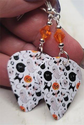 Halloween Guitar Pick Earrings with Orange Swarovski Crystals