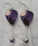 Spooky House Guitar Pick Earrings with Purple Ombre Pave Bead Dangles