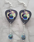 Witch with Cauldron Guitar Pick Earrings with Gray Pave Bead Dangles