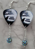 Happy Halloween Raven Guitar Pick Earrings with Gray AB Pave Bead Dangles