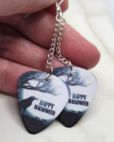 Happy Halloween Raven Dangling Guitar Pick Earrings