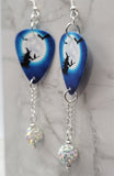 Witch on Broomstick with Cat Guitar Pick Earrings with White AB Pave Bead Dangles