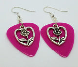 CLEARANCE Rose Inside a Heart Charm Guitar Pick Earrings - Pick Your Color
