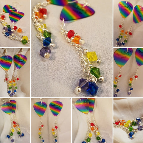 Transparent Rainbow Guitar Pick Earrings with Cascading  Swarovski Crystals
