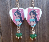 Jasmine Of Aladdin Guitar Pick Earrings with Green Opal Crystal Dangles