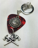 Firefighter Axes, Helmet and Shield Guitar Pick Keychain