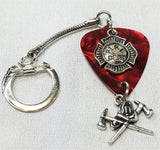 Firefighter Axes, Helmet and Shield Guitar Pick Keychain