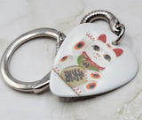 Lucky Cat White Guitar Pick Keychain