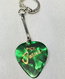 Pick Jesus Green MOP Guitar Pick Keychain