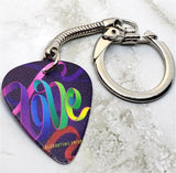 Rainbow Love Ribbon Guitar Pick Keychain