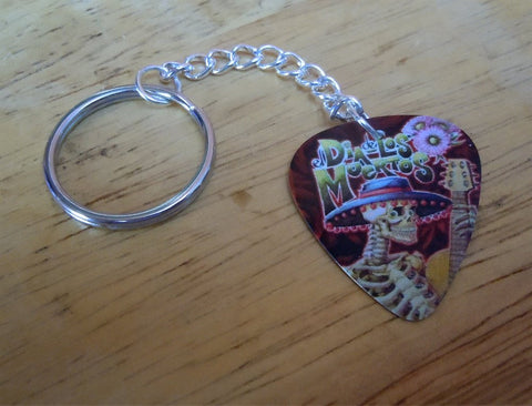 Sugar Skull with a Guitar and Sombrero Guitar Pick Keychain