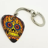 Orange and Blue Starry Sugar Skull Guitar Pick Keychain