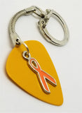 Orange Ribbon Charm on Orange Guitar Pick Keychain
