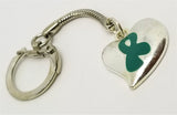 Teal Ribbon on a Silver Heart Charm Keychain