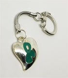 Teal Ribbon on a Silver Heart Charm Keychain