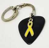 Yellow Ribbon Charm on Black Guitar Pick Keychain