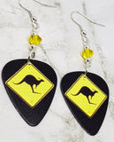 Kangaroo Crossing Guitar Pick Earrings with Yellow Swarovski Crystals