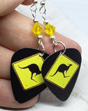 Kangaroo Crossing Guitar Pick Earrings with Yellow Swarovski Crystals