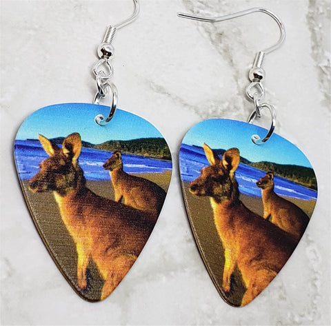Kangaroos on the Beach Guitar Pick Earrings
