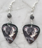 Koala Bear Guitar Pick Earrings with Pewter Pave Beads