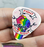Fight For Your Right Pride Rainbow on a Chained Fist Guitar Pick Pin or Tie Tack