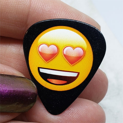 Emoji Sticking with Heart Eyes Guitar Pick Pin or Tie Tack
