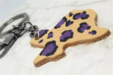 Texas Shaped Hand Painted Purple and Black Leopard Print Real Leather Keychain