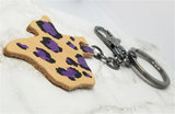 Texas Shaped Hand Painted Purple and Black Leopard Print Real Leather Keychain