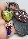 Hand Painted Real Leather with a Glass Bead Dangle on a Gunmetal Keychain