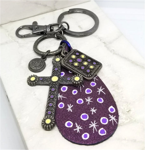 Hand Painted Real Leather with an Antiqued Brass Keychain and Dangles