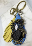Antiqued Brass Owl Druzy Pendant with Real Leather on an Antiqued Brass Keychain