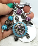 Turtle Pendant with Real Leather on a Silver Toned Metal Keychain