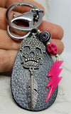 Skull and Lightning Charm Leather Keychain