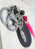 Skull and Lightning Charm Leather Keychain